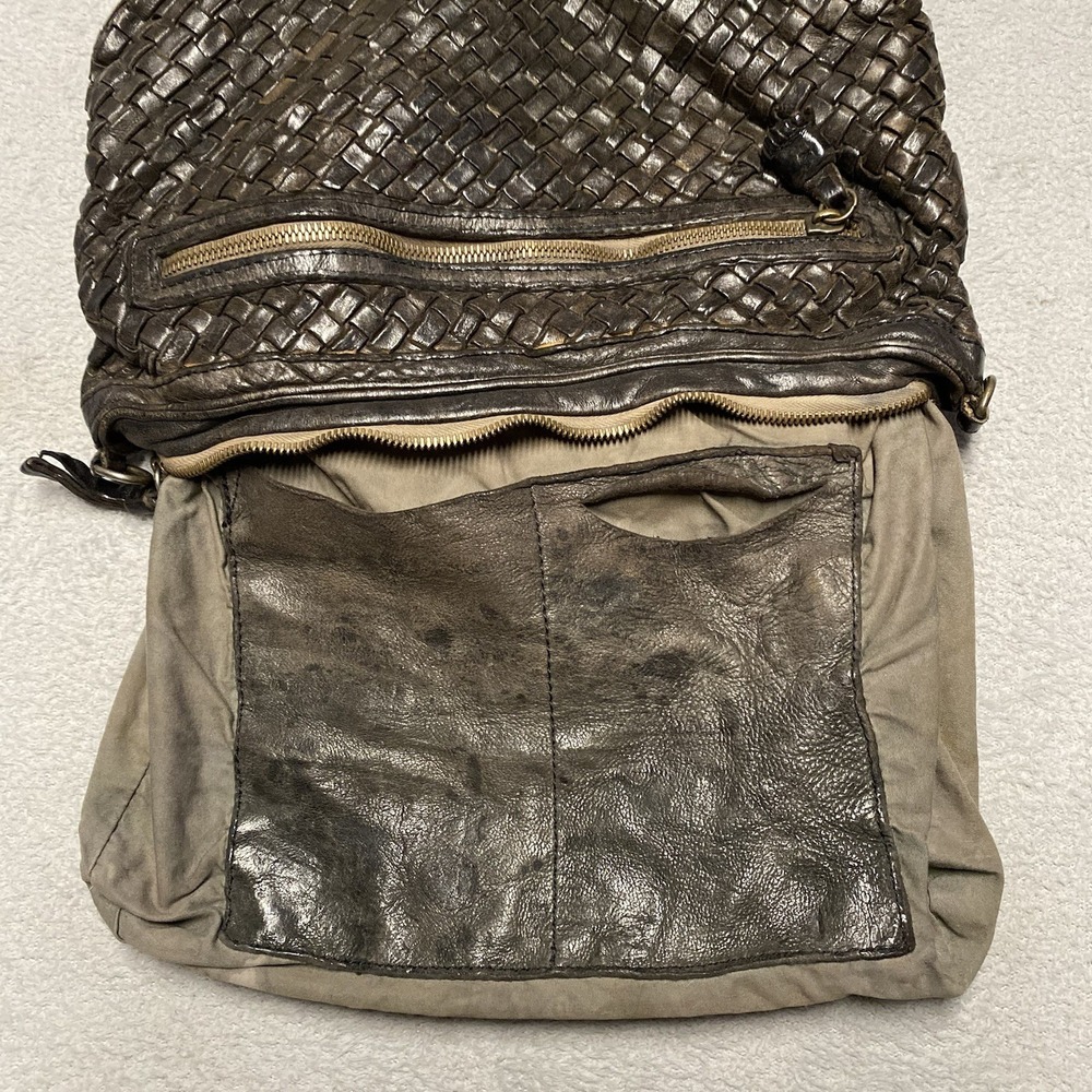 Johnny Was Leather Purse Bag Brown Crossbody Woven Hobo Italy Boho No‎ Strap - Picture 12 of 13